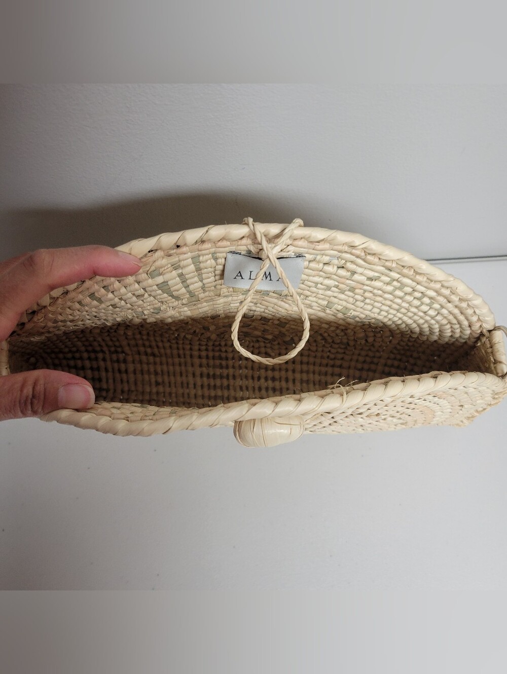 Alma Woven Half-Moon Straw Clutch - Natural. - Picture 8 of 15